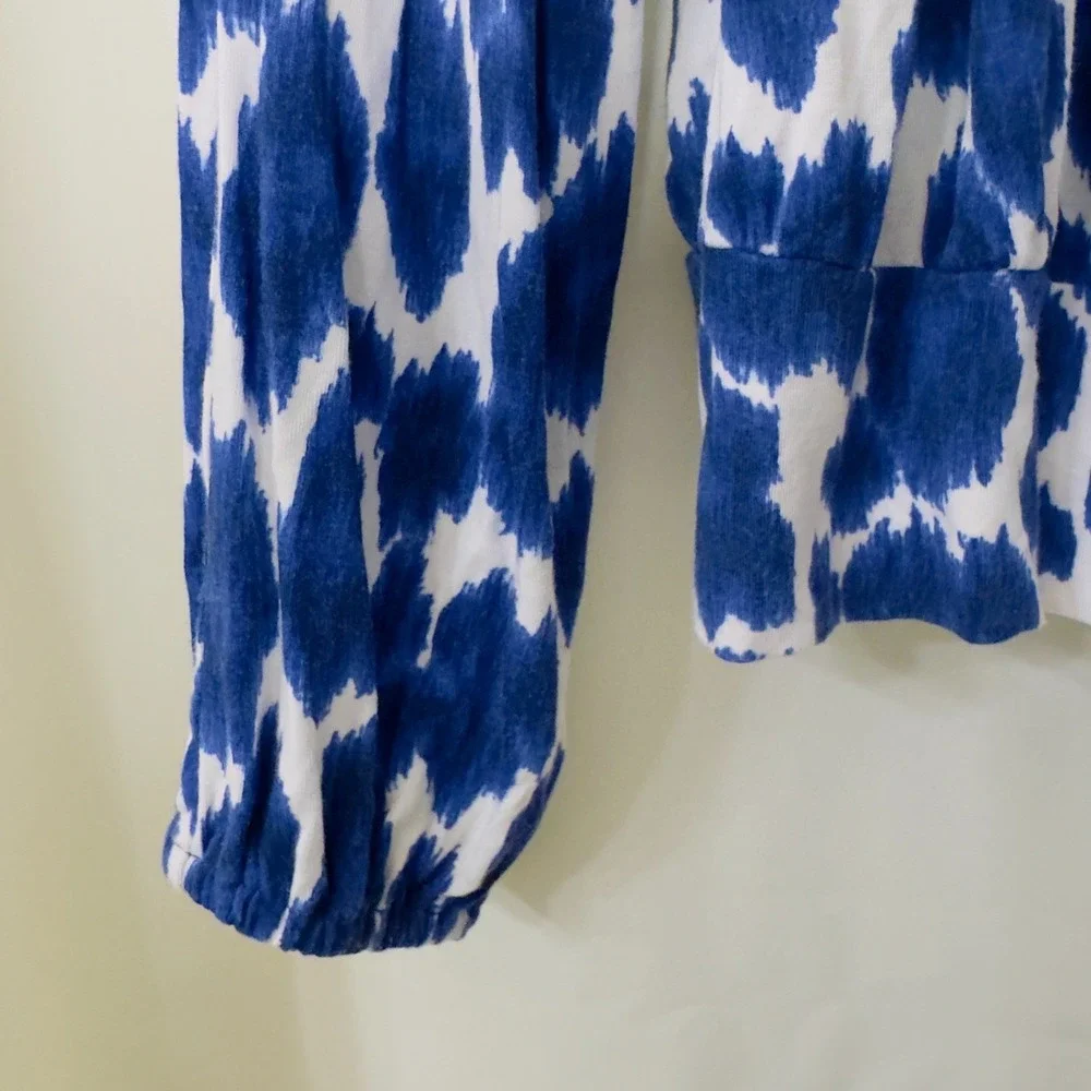 Michael Kors Cobalt Blue Abstract Print Peasant Blouse Size Medium Boho Resort